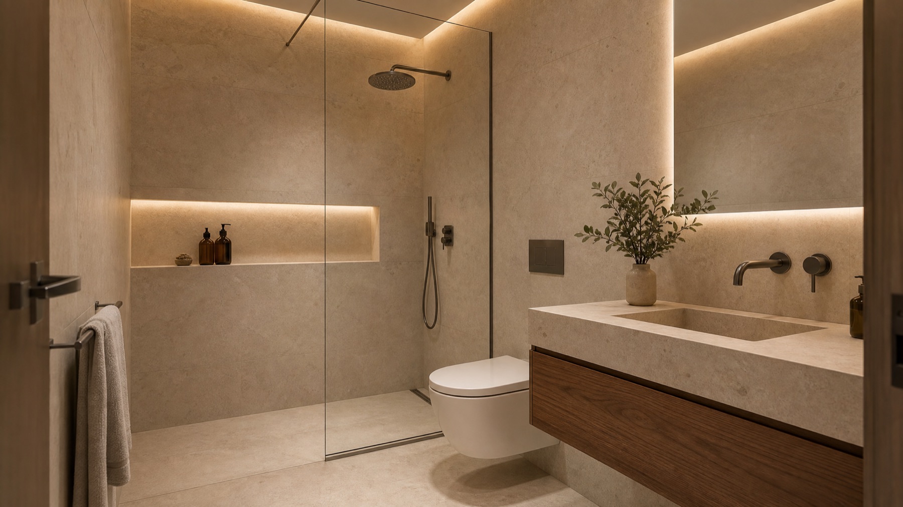 Baño en suite con ducha de obra
