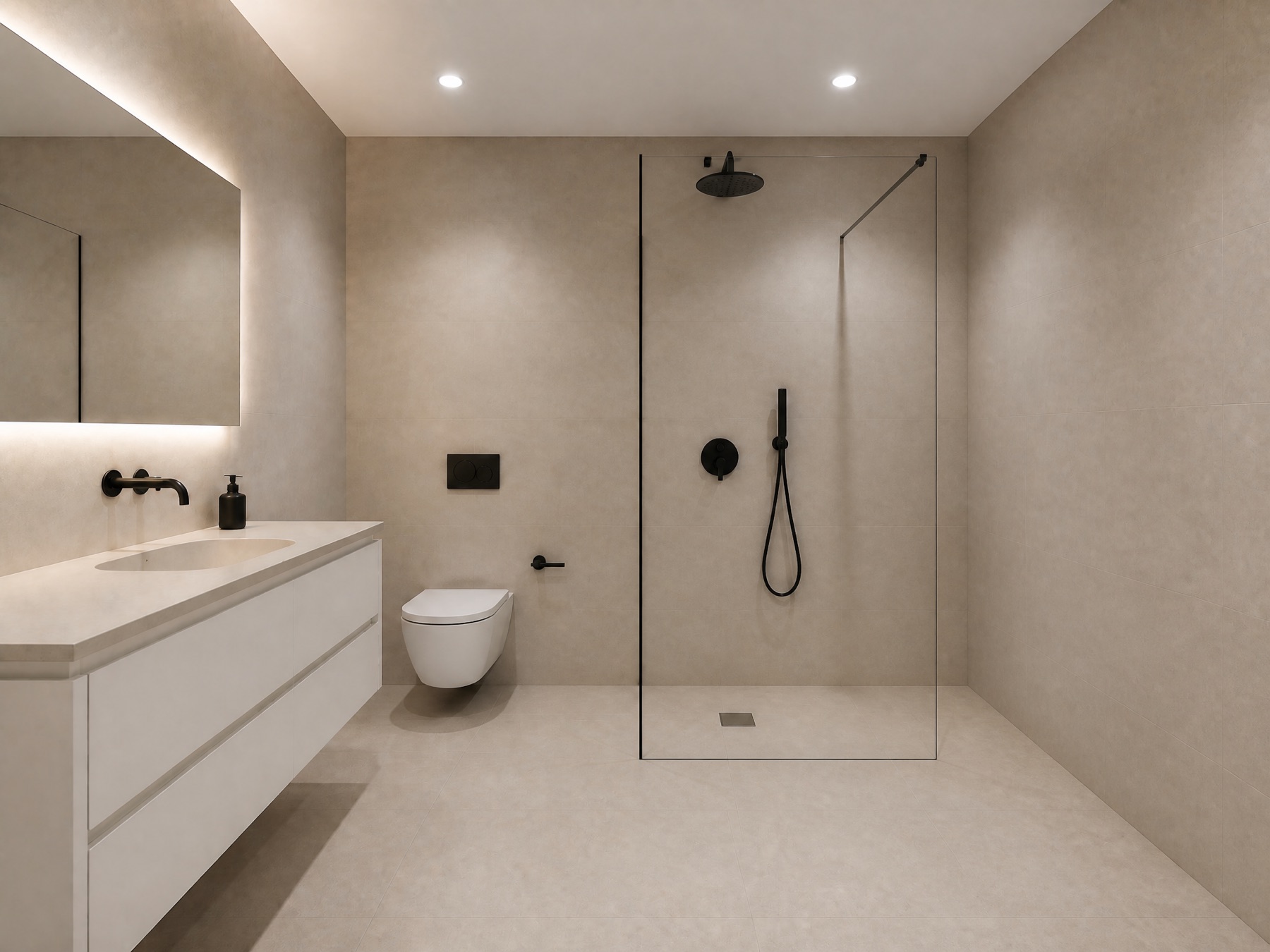 Baño completo con ducha a ras de suelo