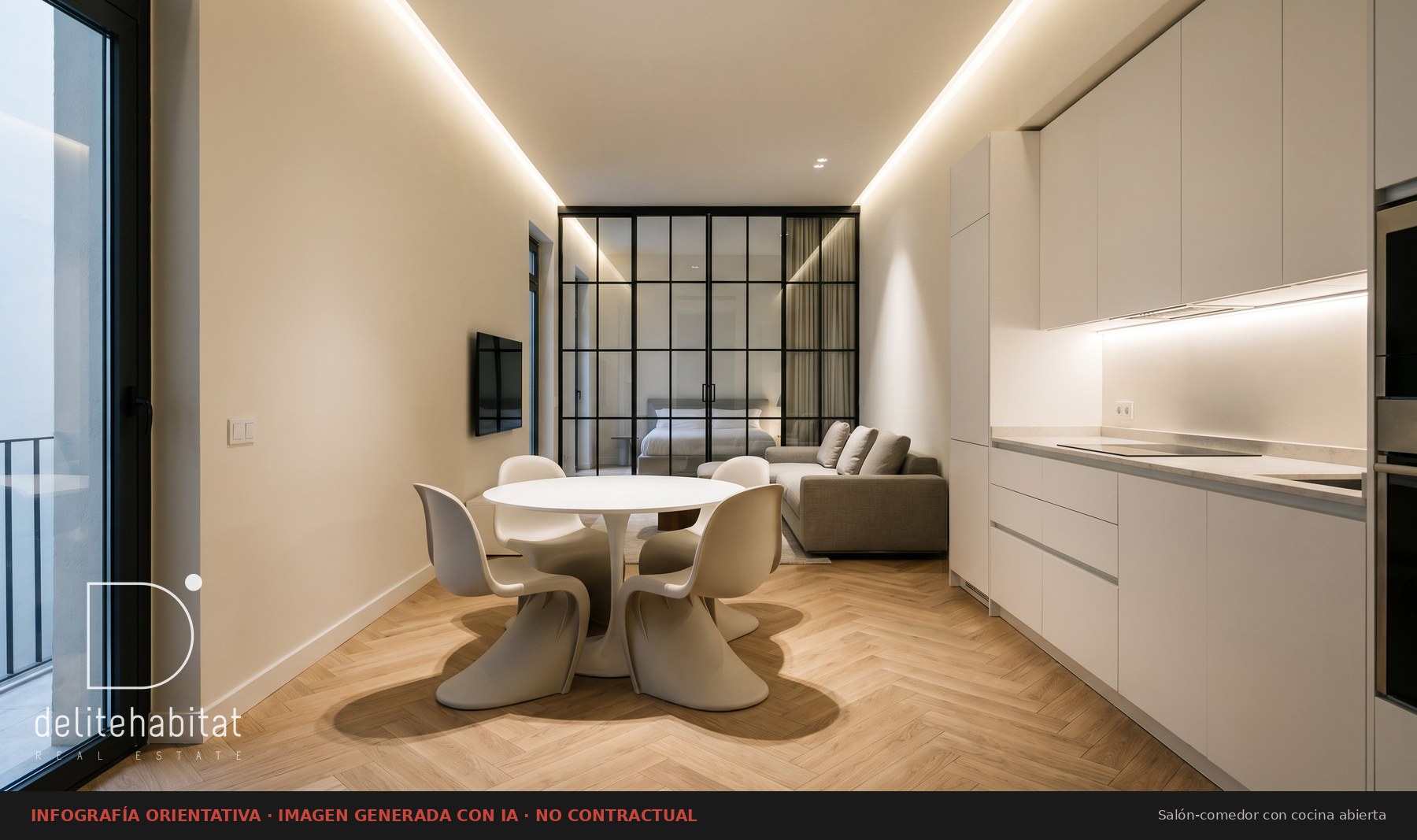 Salon-comedor con cocina abierta